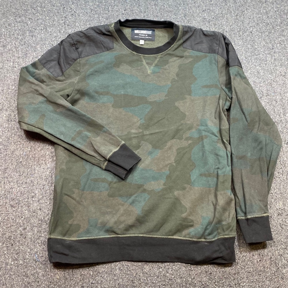 William Rast Camo Sweatshirt Sz L Mens Green Quilted Shoulder Grunge Streetwear